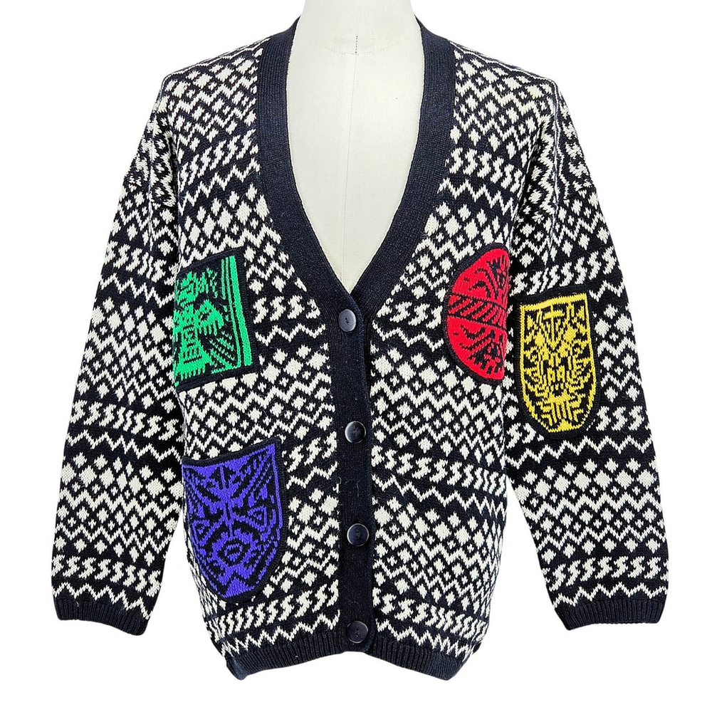 Statement Artwear Pasta Knit Cardigan Women’s Medium Fair Isle Patchwork